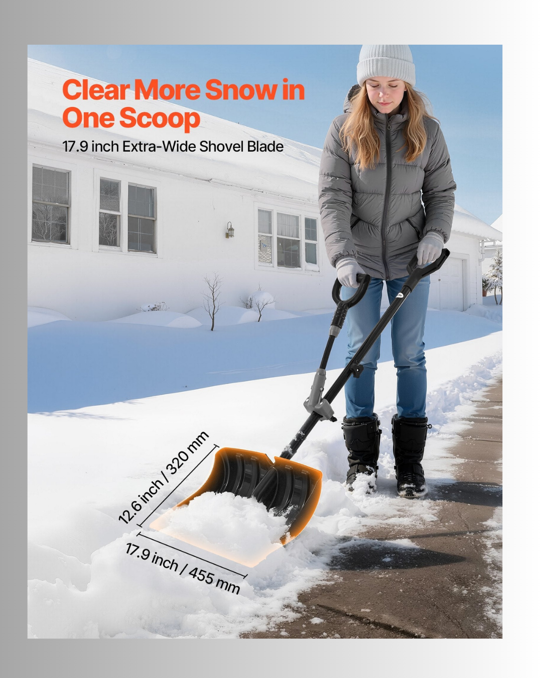 Heavy-Duty Driveway Snow Shovel ❄️ 17.9” Aluminum Blade with D-Handle