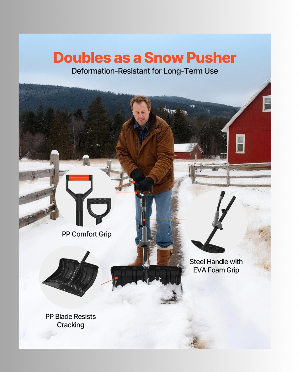 Heavy-Duty Driveway Snow Shovel ❄️ 17.9” Aluminum Blade with D-Handle