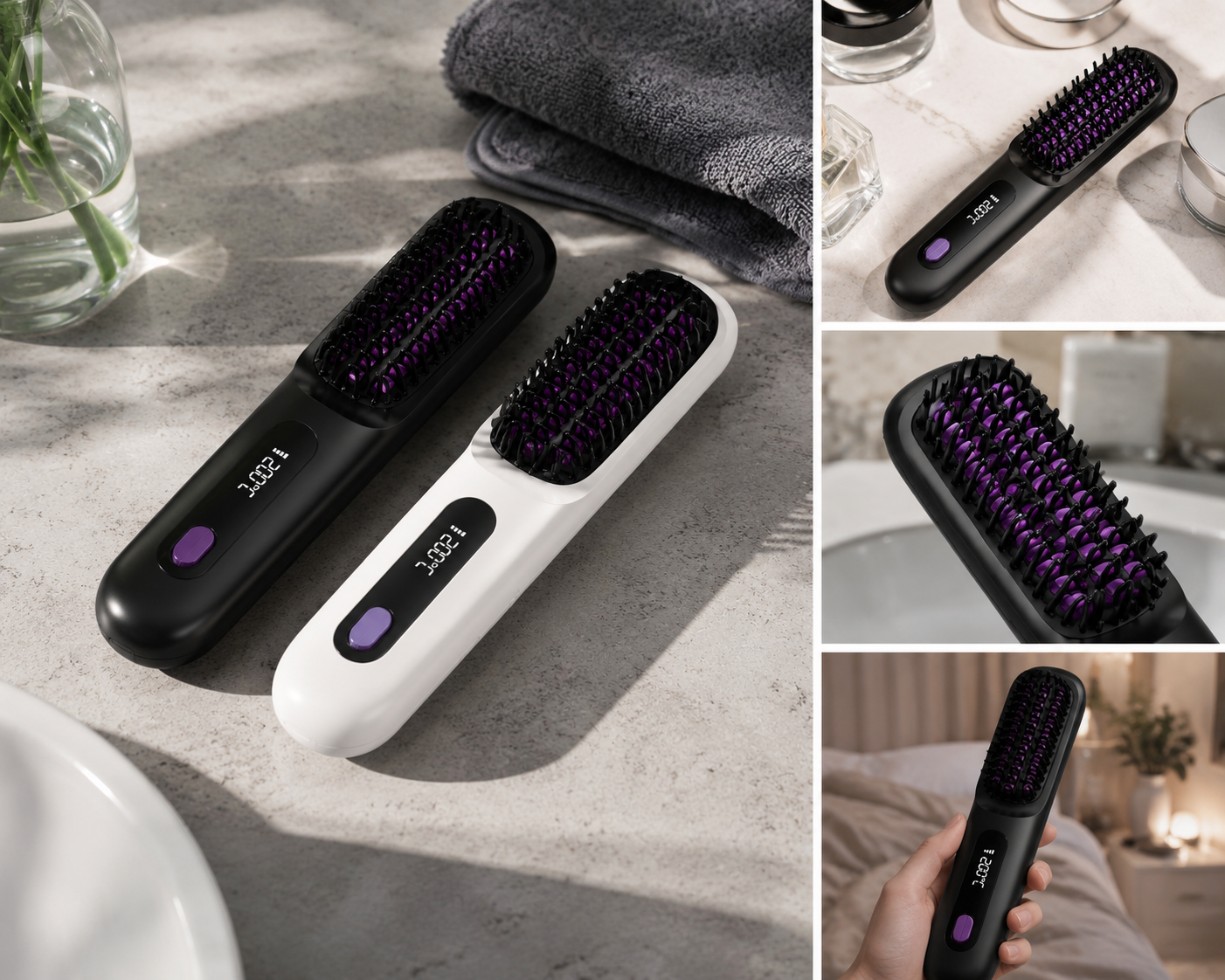 2 In 1 Straight Hair Comb Wireless Hair Straightener Brush Hair Fast Heating Portable Hot Curler USB Charging